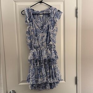 MISA Floral Blue Ruffle Dress S